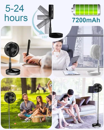 Miniatura 3 de UN UNITEDTIME Ventilador portátil, Mi ventilador de viaje plegable con temporizador de control remoto, funciona con pilas o alimentado por USB, Negro