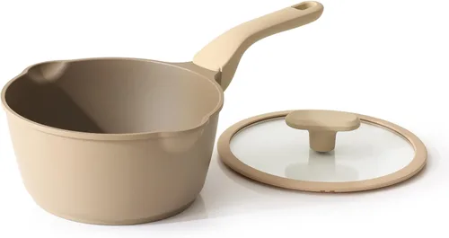 Miniatura 23 de PRICUSIS Cacerola antiadherente de cerámica con tapa, olla no tóxica de 1.3 cuartos de galón con boquillas de vertido, totalmente revestida, 100%
