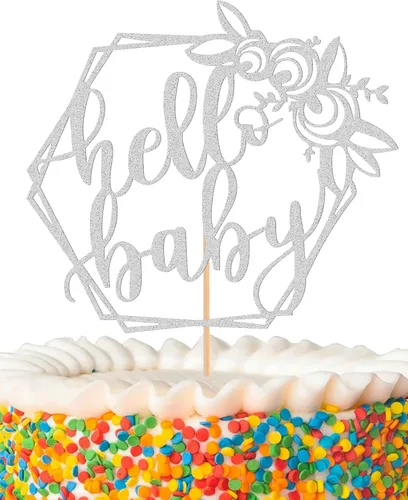 Miniatura 10 de MYAMPED Hello Baby Cake Topper - Dorado, 1 unidad, 8.6 x 5.9 pulgadas, no comestible, Baby Shower
