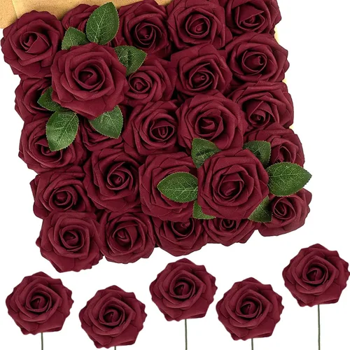 Miniatura 30 de N&T NIETING 25 unidades de flores artificiales, Rosas de espuma artificial de sensación real al tacto, decoración para boda, dama de honor, ramo