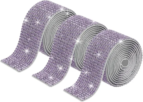 Miniatura 22 de MECCANIXITY 3 rollos de cinta de diamantes de imitación autoadhesiva de 3 yardas y 0.315 in para proyectos de artes y manualidades, pasteles de Beige