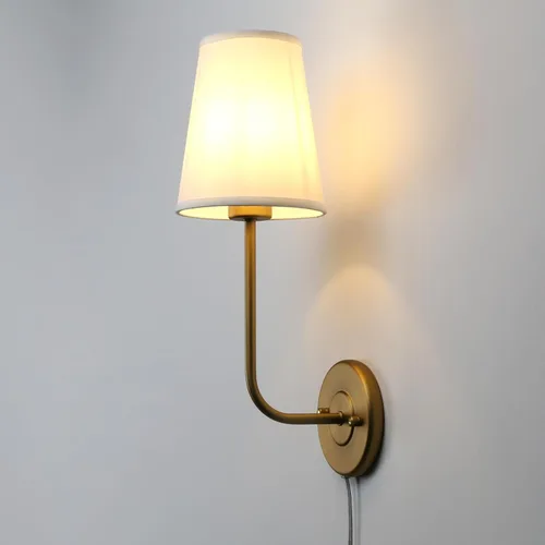 Miniatura 9 de Pathson Set of 2 Plug in Wall Sconces, Rustic Wall Lighting Fixtures with On/Off Switch and Pure White Fabric Lampshade, Antique Brass Wall Lamps