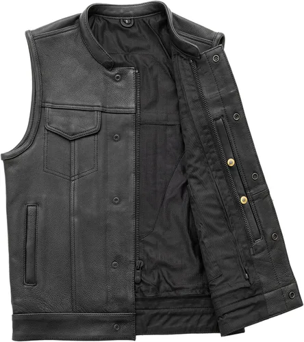 Miniatura 3 de First Mfg Co - Hotshot - Chaleco de cuero negro para hombre