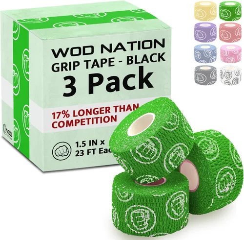 Miniatura 12 de WOD Nation Cinta atlética flexible de agarre de gancho: tiras de pulgar y dedos fáciles de rasgar y a prueba de sudor para levantamiento de pesas
