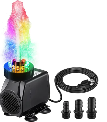 Bomba de agua sumergible de 45 W 2700 l/h para fuente con luz, elevación de 8.86 pies, bomba de fuente ultra silenciosa con 3 boquillas para