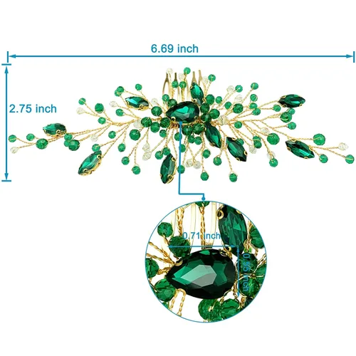 Miniatura 4 de Peine de pelo de novia de cristal verde dorado para novia, accesorios para mujeres y niñas, fotografía de fiesta (verde)