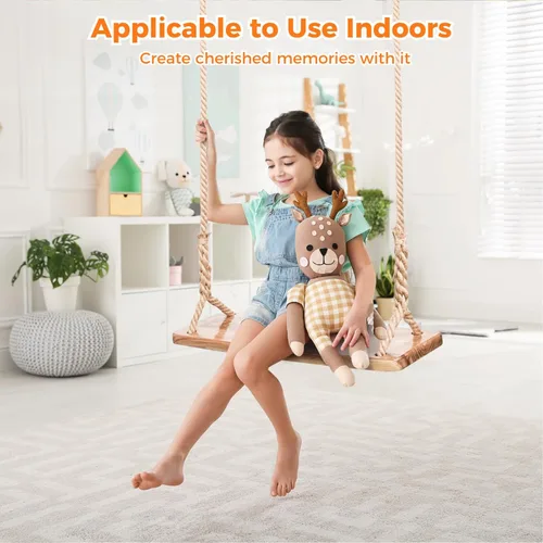 Miniatura 6 de Columpio de madera para árbol, columpio de madera para adultos/niños con capacidad de carga de 500 libras, asiento de columpio de madera