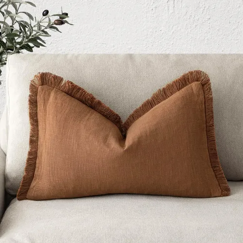Miniatura 49 de Foindtower Fundas de almohada decorativas de lino con flecos, acogedora funda de cojín bohemia estilo farmhouse con borlas, funda de almohada