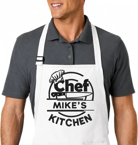 Miniatura 13 de Delantal bordado personalizado con nombre personalizado. Delantal de calidad profesional para hombres y mujeres. Diseño de cocina