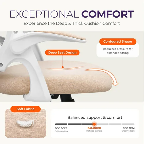 Miniatura 4 de NEO CHAIR Silla de escritorio para oficina, computadora, gaming, ergonómica con soporte lumbar, altura ajustable, ruedas giratorias, brazos Beige