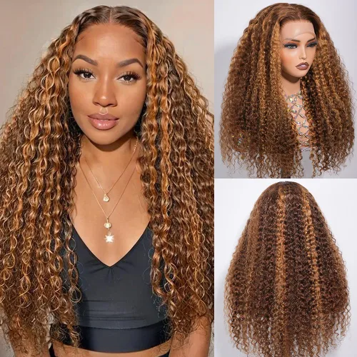 Miniatura 10 de CYNOSURE Pelucas de encaje frontal 13x4 de cabello humano prearrancado, densidad del 180%, brasileña rizada con encaje frontal, peluca con cabello