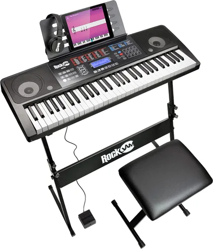 Miniatura 2 de RockJam Kit de piano de teclado con pantalla táctil de 61 teclas con banco de piano digital, soporte de piano eléctrico y pedal de sostenimiento