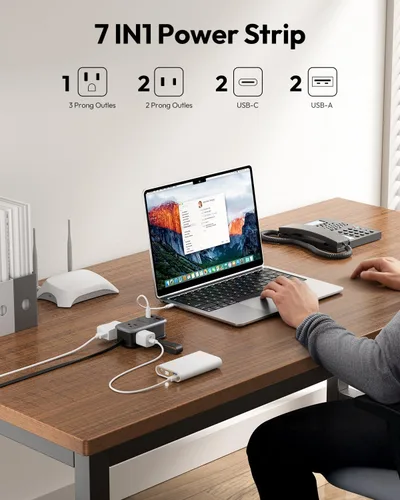 Miniatura 3 de NTONPOWER GAN Ultra Estación de Carga Rápida USB de 65W, Regleta de Energía de Viaje 7 en 1 con 3 Enchufes 4 USB (2 USB C), Cable de Extensión