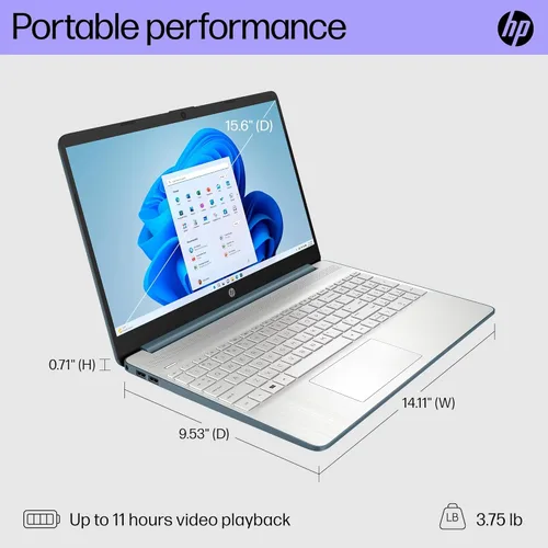 Miniatura 4 de HP Portátil de 15,6", Intel Core i3-1115G4, 8 GB de RAM, SSD de 256 GB, azul abeto, Windows 11 Home en modo S, 15-dy2792wm