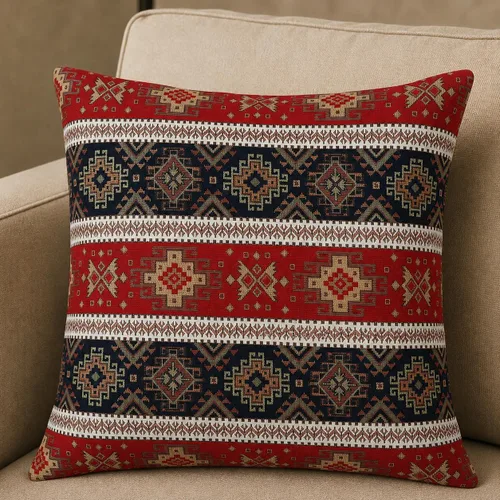 Juego de 1 funda de almohada de tapiz de 16 x 16 pulgadas, color rojo y negro, funda de cojín decorativa vintage con patrón bohemio para sofá, cama,
