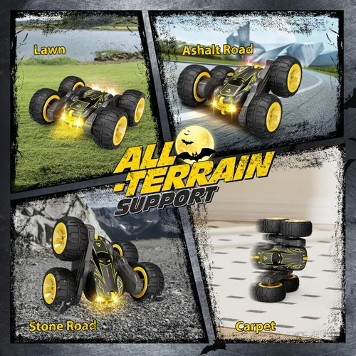 Miniatura 5 de Tecnock - Auto a control remoto para niños, autos RC de 2.4GHz con carga fácil USB-C, 4WD doble cara que gira 360° y voltea, auto de acrobacias RC