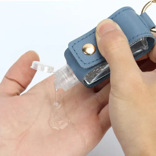 Miniatura 5 de Unaone Llavero desinfectante de manos de 1 onza/1.0 fl oz, tamaño de viaje, botella pequeña de cuero para artículos de tocador, loción, champú Azul