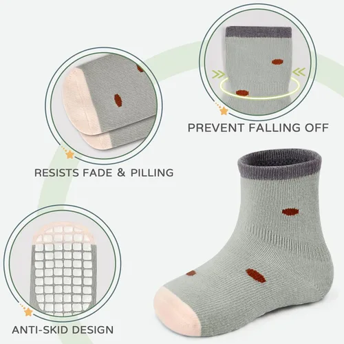 Miniatura 5 de JAKIDAR Calcetines antideslizantes para bebés y niños pequeños con agarres, 5 pares de calcetines para caminar