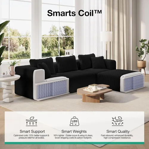 Miniatura 3 de Novilla 141" Sofá seccional modular, sofá seccional moderno en forma de nube con soporte Smarts Coil™, sofá sin huesos en forma de U para sala