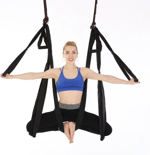 Miniatura 4 de Juego de hamaca aérea de yoga con 2 correas de extensiones y kit de montaje en techo, equipo para colgar inversión de yoga