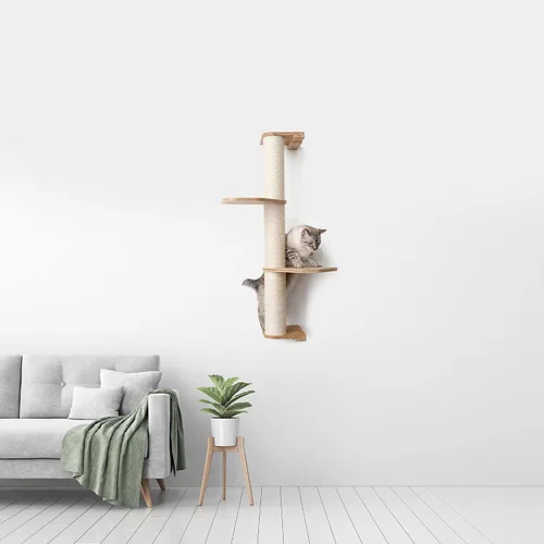 Miniatura 3 de Catastrophic Creations - Rascador de pared para gatos de 3 niveles con estantes para gatos, poste rascador de bambú y sisal para gatos, postes Bambú