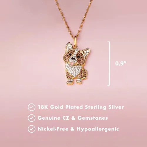 Miniatura 5 de SCAMPER & CO Collar con colgante de raza de perro para mujeres y niñas, dije de cachorro de piedra preciosa auténtica y circonita cúbica, regalo