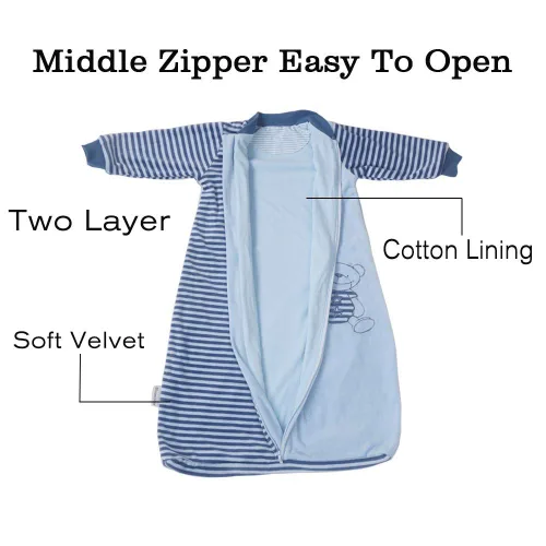 Miniatura 3 de Tog 2.0 - Saco de dormir para niños pequeños, manga larga, terciopelo de algodón, cálido saco de dormir con brazos para bebé, 4 estaciones, Azul