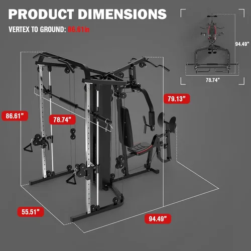 Miniatura 8 de SunHome - Estación de entrenamiento multifunción para el gimnasio en casa, máquina Smith con pila de pesas de 62.6 kg, prensa de piernas, estación