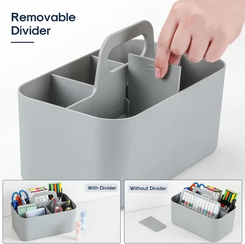 Miniatura 6 de Organizador Caddy Multiusos con Asa - Contenedor de Plástico Apilable Tote - Suministros de Arte y Manualidades, Oficina, Escritorio, Papelería, Gris