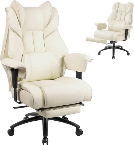 Silla de oficina grande y alta de 400 libras con reposapiés y soporte de madera para cintura, silla ergonómica para juegos con reposabrazos 2D,