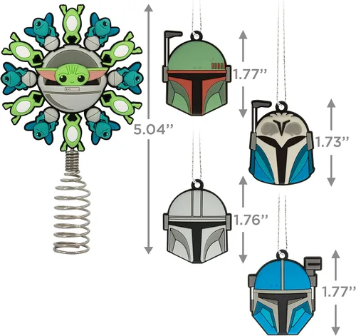 Miniatura 4 de Hallmark Star Wars: The Mandalorian - Adorno para la copa del árbol de Navidad en miniatura de 5 pulgadas y mini adornos de 1.7 pulgadas, juego de 5