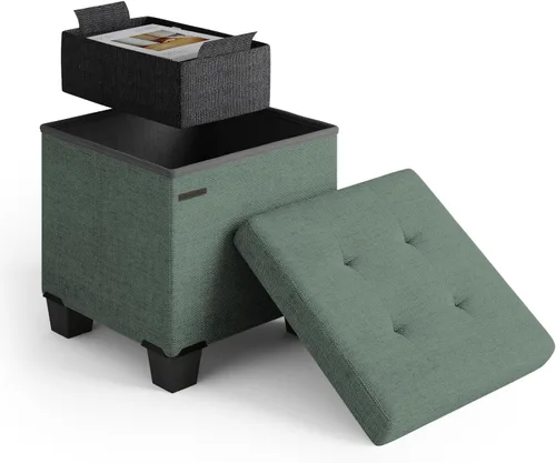 Miniatura 113 de Cubo otomano de almacenamiento con cubo pequeño, otomana cuadrada de 15 pulgadas con almacenamiento para sala de estar y dormitorio, reposapiés