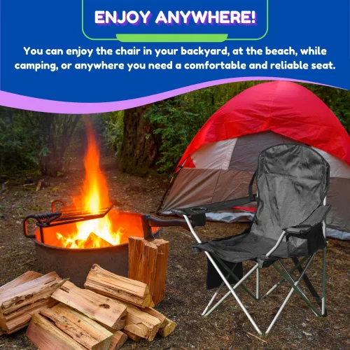 Miniatura 7 de EZONE Paquete de 2 sillas de campamento con enfriador de hielo integrado, silla portátil, bolsillo de almacenamiento, portavasos y bolsa