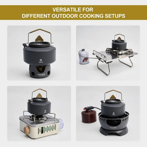Miniatura 5 de Alocs Hervidor de camping – Mini hervidor de campamento de 1.1 L – Hervidor de té portátil para acampar – Cafetera ligera de aluminio para acampar