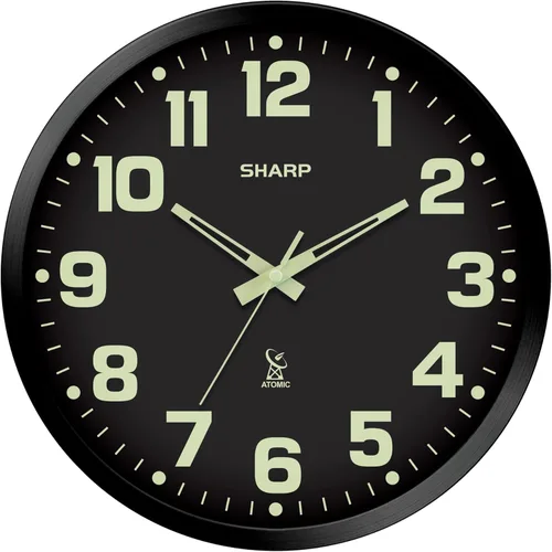 Miniatura 10 de Sharp Reloj de pared analógico atómico de 12 pulgadas, marco negro elegante, funciona con pilas, fácil de leer, fácil de usar, diseño