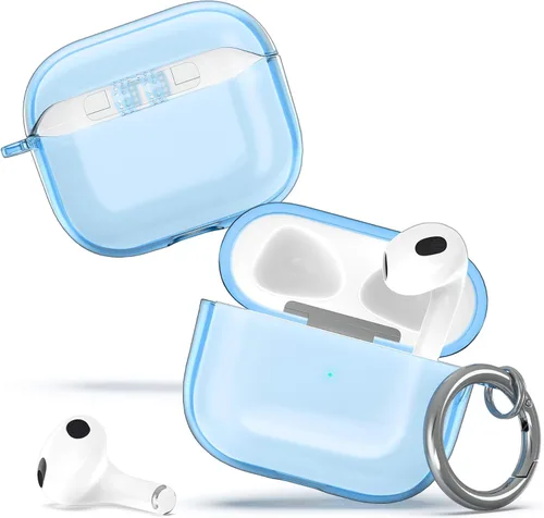 Miniatura 9 de ULAK Funda compatible con AirPods de 3ª generación 2021, a prueba de golpes, transparente, diseño de funda protectora de TPU suave con llavero