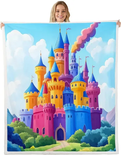 Miniatura 16 de Princess Flannel Blanket All Seasons,Rainbow Cloud Stars Butterfly Bed Blanket for Kawaii Home Decor,Dreamy Fairy Tale Castle Blanket for Kids Girls