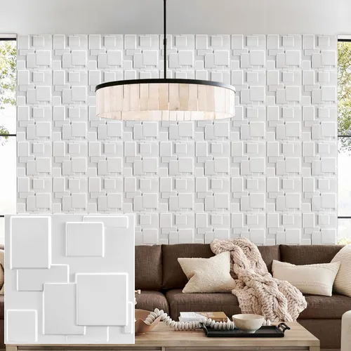 Miniatura 23 de Heikki Paquete de 30 Paneles de Pared 3D para Decoración de Pared Interior, Paneles de Pared con Textura de Flores de PVC para Sala de Estar