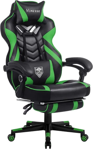 Miniatura 14 de Vonesse Silla de juegos, silla de oficina grande y alta con reposapiés y masaje, sillas de juegos para adultos con soporte lumbar, silla ergonómica