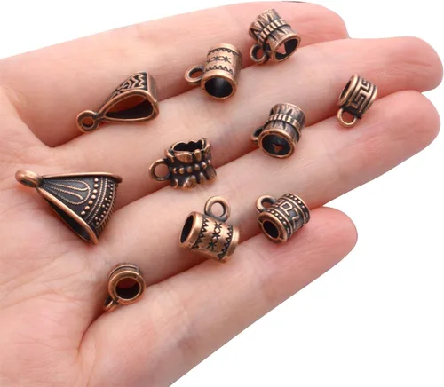 Miniatura 2 de BronaGrand 3.53 oz (alrededor de 120-170 piezas) Cuentas mixtas de cobre antiguo, cuentas espaciadoras, cuentas de tubo de fianza, dijes de pulsera