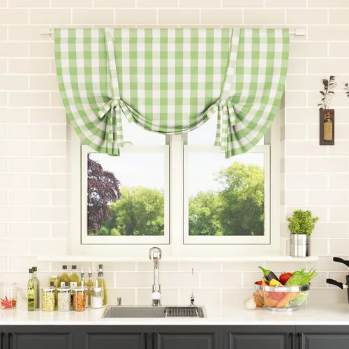 Miniatura 156 de Cenefas de cortina para ventana de 16 pulgadas de largo, 2 paneles de cuadros búfalo, cortinas pequeñas con bolsillo para barra, estilo clásico