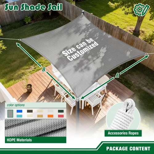 Miniatura 5 de Toldo tipo vela rectangular de 10 x 15 pies, toldo para exteriores, cubierta de bloqueo UV, borde curvado con anillos en D, tela permeable
