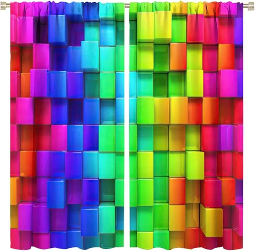 Miniatura 13 de Cortinas opacas abstractas de arco iris, pintura de color arcoíris con gotas, diseño gráfico creativo con bolsillo para barra, para sala de estar