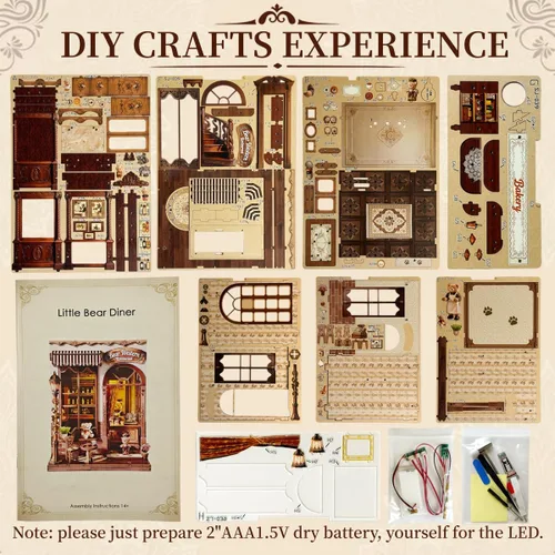 Miniatura 7 de Kit de rincón de libros, kit de casa de muñecas en miniatura para adultos, pastelería de panadería, kit de construcción de mini casa con LED, kit