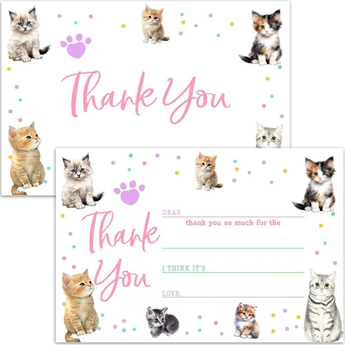 Miniatura 16 de Tarjetas de agradecimiento en blanco para decoración de fiestas de cumpleaños, notas de agradecimiento para niños o niñas, 20 tarjetas con 20 sobres