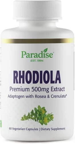 Paradise Herbs Extracto de Rhodiola 500 mg, antioxidante súper potente, ultra puro, vegano, sin OMG, sin gluten, 60 cápsulas vegetarianas