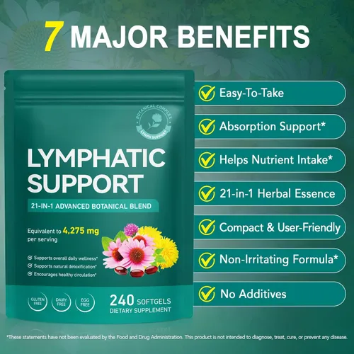 Miniatura 5 de Suplementos de drenaje linfático, suplemento de apoyo del sistema linfático para mujeres y hombres, mezclas de hierbas naturales con equinácea
