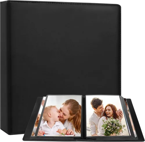 Miniatura 11 de Álbum de fotos 8x10 de 168 bolsillos con capacidad para 168 fotos, cubierta de piel de gran capacidad para fotos familiares de 8 x 10, álbum de Beige