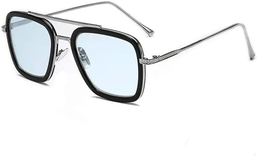 Vintage Aviator Cuadrado Marco de Metal para Mujeres Gafas de Sol Clásico Downey Iron Man Tony Stark Spider Man Edith Gafas azul talla única
