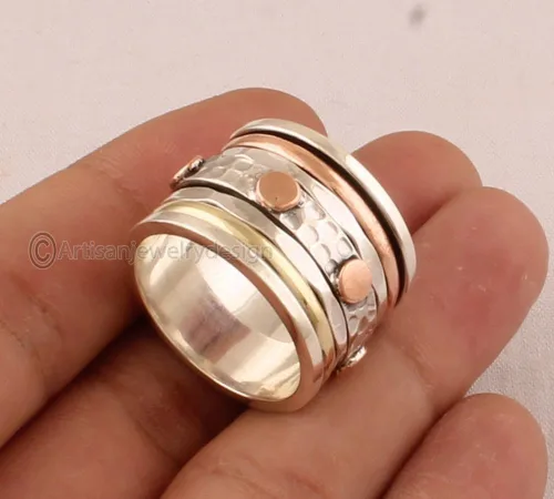 Miniatura 3 de Spinner Silver Ring, Statement Silver Ring, Minimalist Silver Ring, 925 Silver Ring, Fidget Spinner Ring, Yoga Spinner Ring, Wide Band Rings